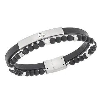 Βραχιόλι Senza Men&#039;s Steel, Black Leather Strap With Anchor