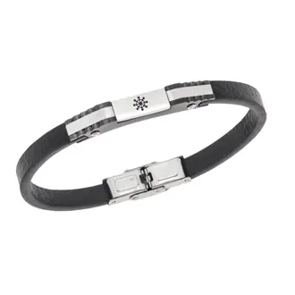 Βραχιόλι Senza Men&#039;s Steel, Black Leather Strap, Σχέδιο με τιμόνι