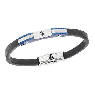 Βραχιόλι Senza Men&#039;s Steel, Black Leather Strap, Σχέδιο με τιμόνι