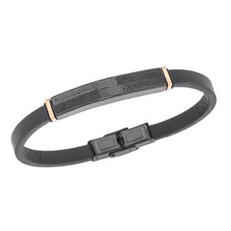 Βραχιόλι Senza Men&#039;s Steel, Black Leather Strap, με σχέδιο από διπλό μαίανδρο