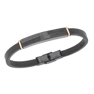Βραχιόλι Senza Men&#039;s Steel, Black Leather Strap, με σχέδιο από διπλό μαίανδρο