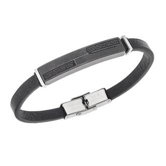 Βραχιόλι Senza Men&#039;s Steel, Black Leather Strap, με σχέδιο από διπλό μαίανδρο