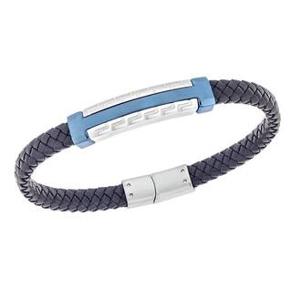 Βραχιόλι Senza Men&#039;s Steel, Black Leather Strap, Δίχρωμο σχέδιο με διπλό μαίανδρο