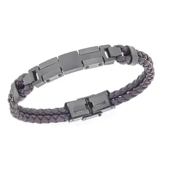 Βραχιόλι διπλό Senza Men&#039;s Steel, Brown Leather Strap, με μαύρο σχέδιο
