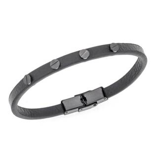 Βραχιόλι Senza Men&#039;s Steel, Black Leather Strap, με μαύρα στοιχεία