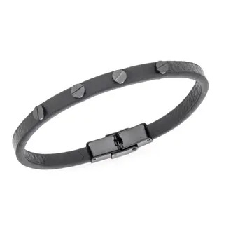 Βραχιόλι Senza Men&#039;s Steel, Black Leather Strap, με μαύρα στοιχεία