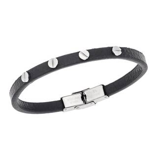 Βραχιόλι Senza Men&#039;s Steel, Black Leather Strap, με ασημί στοιχεία