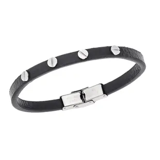 Βραχιόλι Senza Men&#039;s Steel, Black Leather Strap, με ασημί στοιχεία