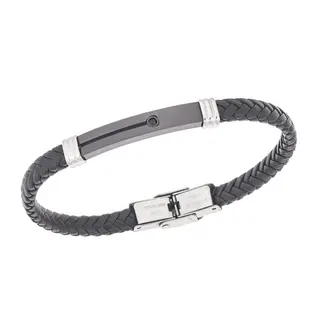 Βραχιόλι Senza Men&#039;s Steel, Black Leather Strap, δίχρωμο με μαύρη πέτρα