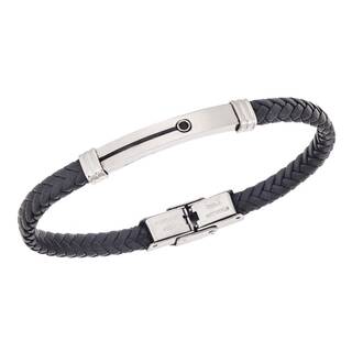 Βραχιόλι Senza Men&#039;s Steel, Black Leather Strap, με μαύρη πέτρα