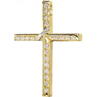 TRIANTOS Σταυρός Δίχρωμος Από Χρυσό 14K Με Ζιργκόν 1.1.1386YW
