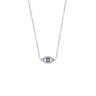 Κολιέ Senza Silver 925, Ματάκι μπλε με σμάλτο και λευκά ζιργκόν