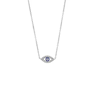Κολιέ Senza Silver 925, Ματάκι μπλε με σμάλτο και λευκά ζιργκόν