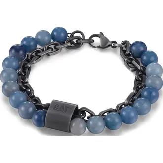 CATERPILLAR Beads Βραχιόλι Από Ανοξείδωτο Ατσάλι Και Χάντρες 21cm J013B08126