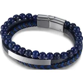 CATERPILLAR Beads Βραχιόλι Από Δέρμα Και Ανοξείδωτο Ατσάλι Με Χάντρες 21cm J014B28162