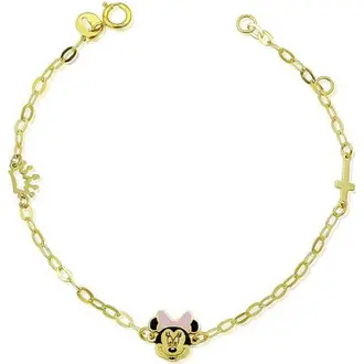 KALOUSTIAN Βραχιόλι Με Τη Minnie Mouse Σταυρό Και Κορώνα Σε Κίτρινο Χρυσό 9K BRC11148