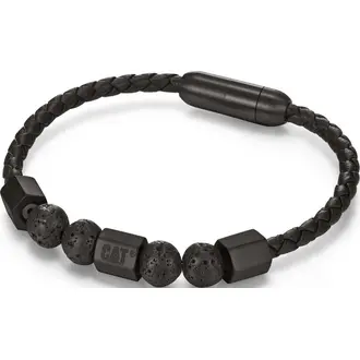 CATERPILLAR Igneous Βραχιόλι Από Δέρμα Και Ανοξείδωτο Ατσάλι Με Πέτρες 21.5cm J026B39111