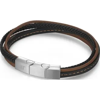 CATERPILLAR Leather Βραχιόλι Από Δέρμα Και Ανοξείδωτο Ατσάλι 21.5cm J032B30142