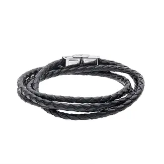 Βραχιόλι Senza Men&#039;s Steel Black Leather Strap