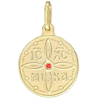 TRIANTOS Constantine Coin Pendant in 14K Yellow Gold with Red Zircon 1.3.1102YR