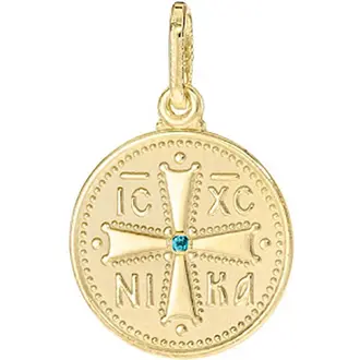 TRIANTOS Constantine Coin Pendant in 14K Yellow Gold with Light Blue Zircon 1.3.1104YLB