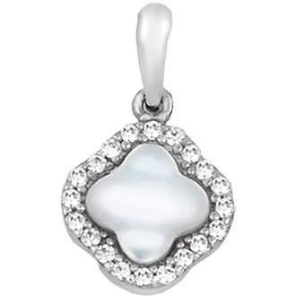 ALORO Μοτίφ Σχέδιο Van Cleef Σε Λευκό Χρυσό 14K Με Φίλντισι και Ζιργκόν ΝΛ0919