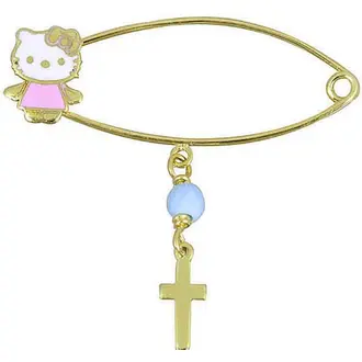 KALOUSTIAN Παραμάνα Με Hello Kitty Μπλε Χάντρα Και Σταυρό Σε Κίτρινο Χρυσό 9K PN11225