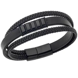 Βραχιόλι Senza Men&#039;s Steel Leather Strap