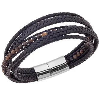 Βραχιόλι Senza Men&#039;s Steel Brown Leather Strap