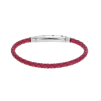 Βραχιόλι Senza Men&#039;s Steel Red Leather Strap