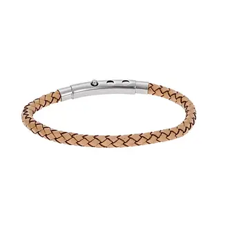 Βραχιόλι Senza Men&#039;s Steel Beige Leather Strap