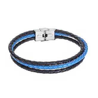Βραχιόλι Senza Men&#039;s Steel Black &amp; Blue Leather Strap