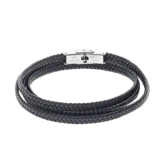 Βραχιόλι Senza Men&#039;s Steel Black Leather Strap