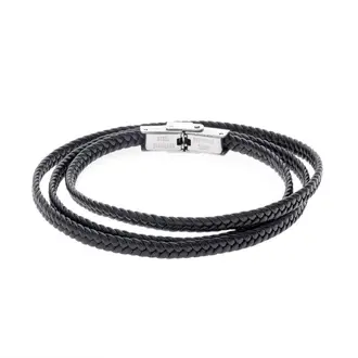 Βραχιόλι Senza Men&#039;s Steel Black Leather Strap
