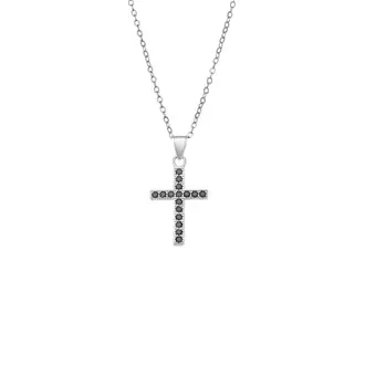 Κολιέ SENZA Rhodium Plated Ασήμι 925 Σταυρός με Ζιργκόν
