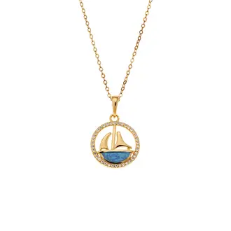 Κολιέ SENZA Gold Plated Ασήμι 925 Καράβι σε Κύκλο με Όπαλ