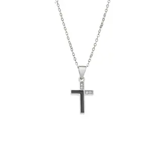 Κολιέ SENZA Rhodium Plated Ασήμι 925 Σταυρός με Ζιργκόν