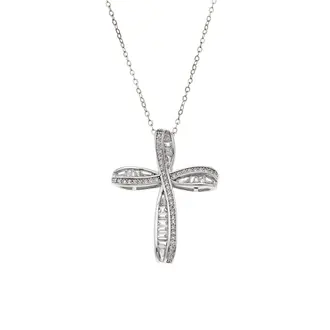 Κολιέ SENZA Rhodium Plated Ασήμι 925 Σταυρός με Ζιργκόν