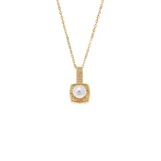 Κολιέ SENZA Gold Plated Ασήμι 925 Πέρλα με Ζιργκόν