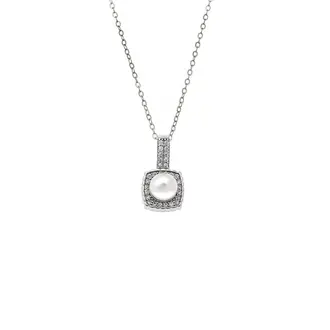 Κολιέ SENZA Rhodium Plated Ασήμι 925 Πέρλα με Ζιργκόν