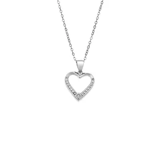 Κολιέ SENZA Rhodium Plated Ασήμι 925 Καρδιά με Ζιργκόν