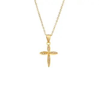 Κολιέ SENZA Gold Plated Ασήμι 925 Σταυρός με Ζιργκόν