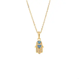 Κολιέ SENZA Gold Plated Ασήμι 925 Hamsha με Ζιργκόν &amp; Όπαλ