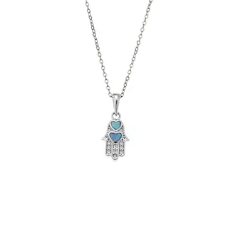 Κολιέ SENZA Rhodium Plated Ασήμι 925 Hamsha με Ζιργκόν &amp; Όπαλ