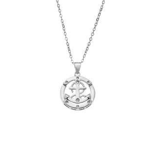 Κολιέ SENZA Rhodium Plated Ασήμι 925 Άγκυρα με Ζιργκόν