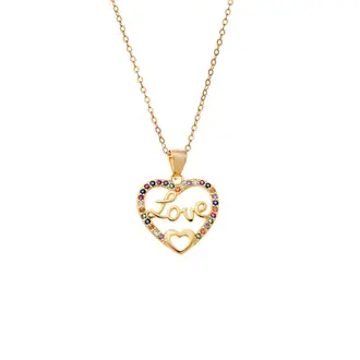 Κολιέ SENZA Gold Plated Ασήμι 925 Καρδιά Love Rainbow