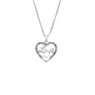 Κολιέ SENZA Rhodium Plated Ασήμι 925 Καρδιά Love Rainbow