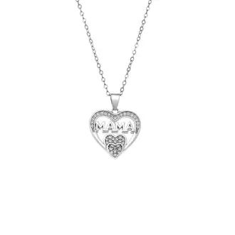Κολιέ SENZA Rhodium Plated Ασήμι 925 Καρδιά Mama