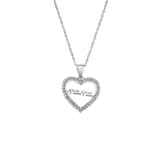 Κολιέ SENZA Rhodium Plated Ασήμι 925 Καρδιά Mama