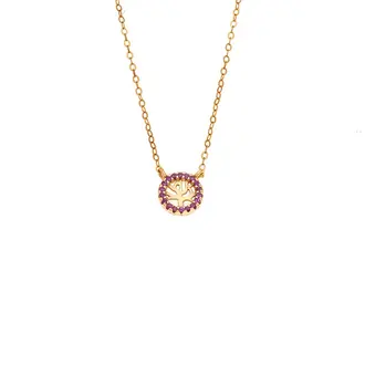 Κολιέ SENZA Δέντρο της Ζωής Gold Plated Ασήμι 925 Double Face Fouchsia